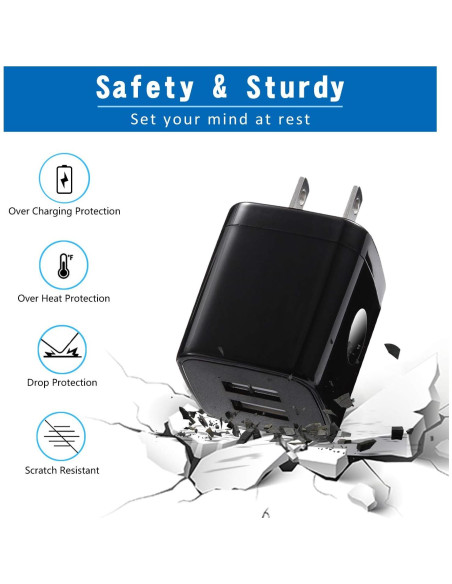 Cable Micro USB 1.83m + Cargador Pared USB Doble 2.1A