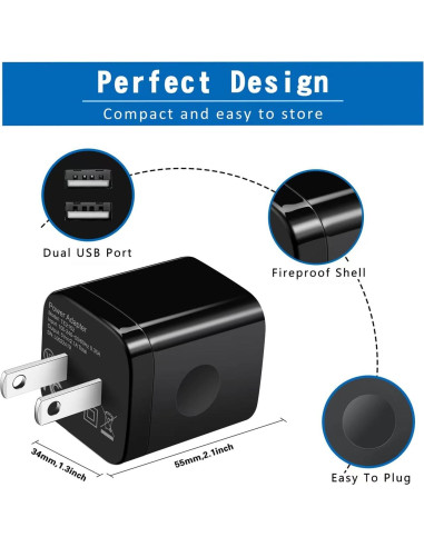 Cable Micro USB 1.83m + Cargador Pared USB Doble 2.1A