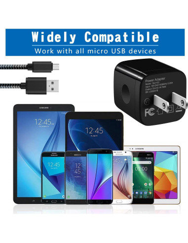 Cable Micro USB 1.83m + Cargador Pared USB Doble 2.1A