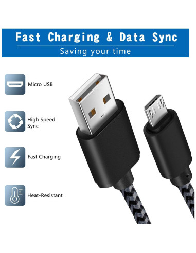 Cable Micro USB 1.83m + Cargador Pared USB Doble 2.1A