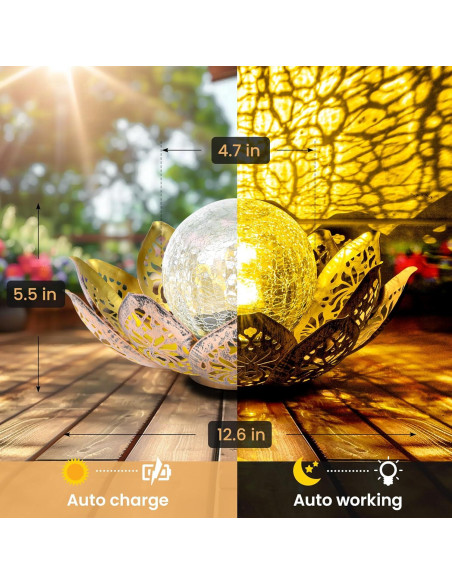Luces Solares de Loto GIGALUMI para Jardín 21.5cm Oro
