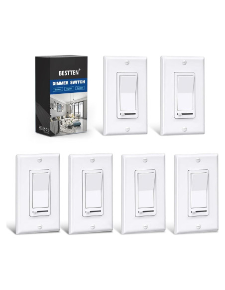 Interruptor Regulador de Luz BESTTEN 6 Pack Blanco LED 120V