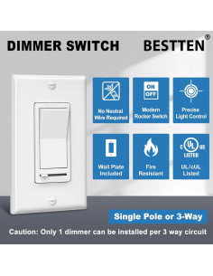 Interruptor Regulador de Luz BESTTEN 6 Pack Blanco LED 120V 2