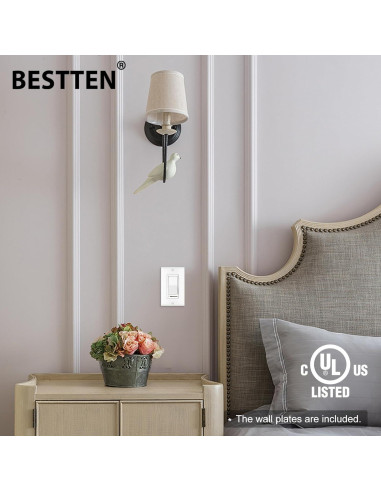 Interruptor Regulador de Luz BESTTEN 6 Pack Blanco LED 120V