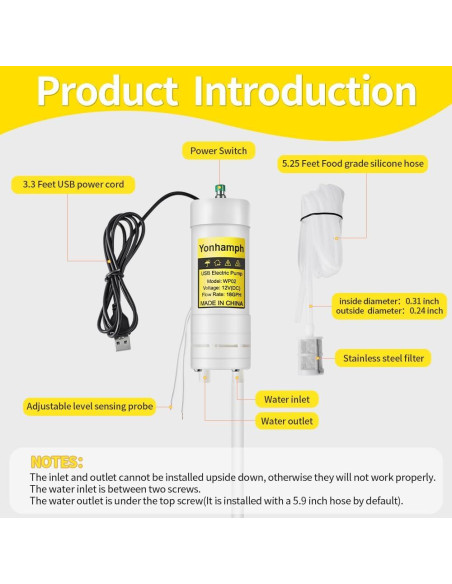 Bomba Eléctrica USB Grado Alimenticio Yonhamph 2LPM con Sensor