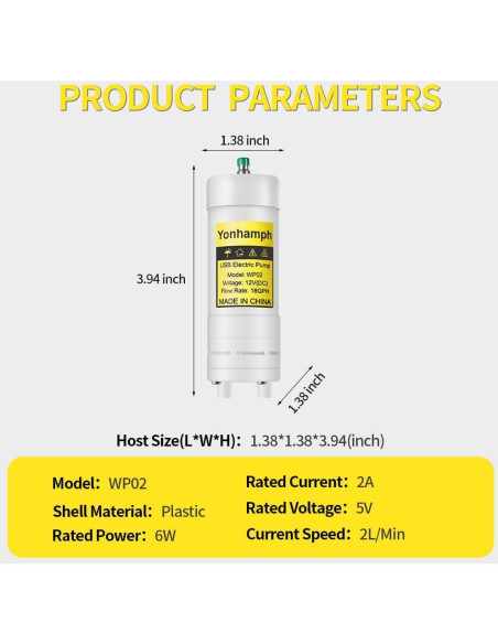 Bomba Eléctrica USB Grado Alimenticio Yonhamph 2LPM con Sensor