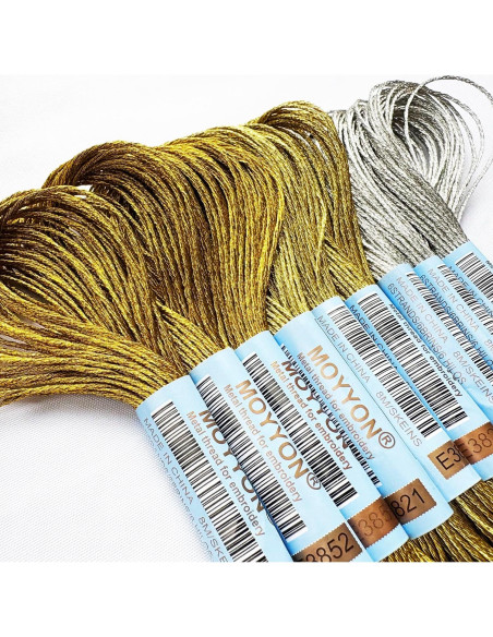 9 Madejas Hilo de Bordado Metálico MOYYON - 8 m cada una