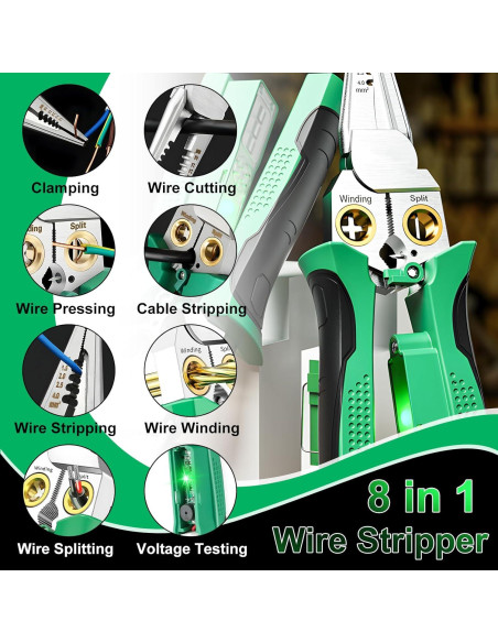Alicates de Pelar Cables 8 en 1 Krilves con Probador de Voltaje