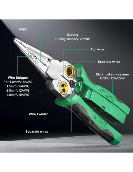 Alicates de Pelar Cables 8 en 1 Krilves con Probador de Voltaje