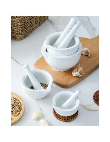 Mortero y Mano de Cerámica Comebuywide 8.13 cm Blanco