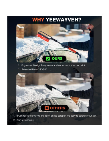 Raspador de Hielo y Cepillo de Nieve YeewayVeh 2 en 1 Naranja