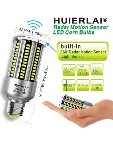 Bombillas LED HUIERLAI 27W con Sensor de Movimiento 3375LM