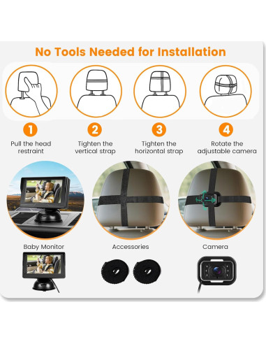 Monitor de Coche para Bebés Upriding 4.3" con Cámara Gran Angular