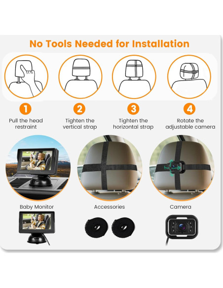 Monitor de Coche para Bebés Upriding 4.3" con Cámara Gran Angular