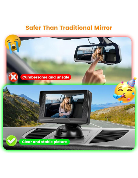 Monitor de Coche para Bebés Upriding 4.3" con Cámara Gran Angular