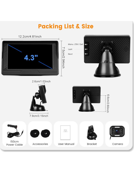 Monitor de Coche para Bebés Upriding 4.3" con Cámara Gran Angular