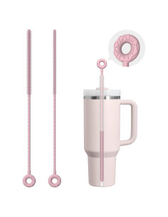 Cepillo Limpiador de Pajitas VOGOGE 2 Pcs Silicona Rosa 6mm 9mm