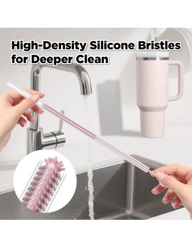 Cepillo Limpiador de Pajitas VOGOGE 2 Pcs Silicona Rosa 6mm 9mm