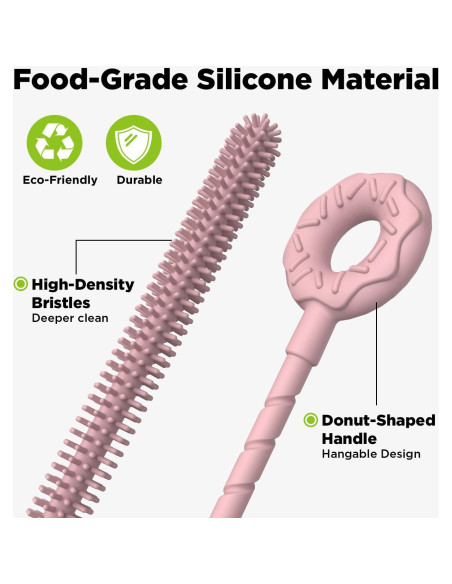 Cepillo Limpiador de Pajitas VOGOGE 2 Pcs Silicona Rosa 6mm 9mm