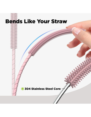 Cepillo Limpiador de Pajitas VOGOGE 2 Pcs Silicona Rosa 6mm 9mm