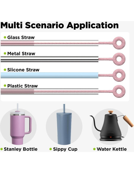 Cepillo Limpiador de Pajitas VOGOGE 2 Pcs Silicona Rosa 6mm 9mm