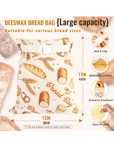 Juego de Bolsas de Pan LOKOZ de Cera de Abeja 43x33 cm 2