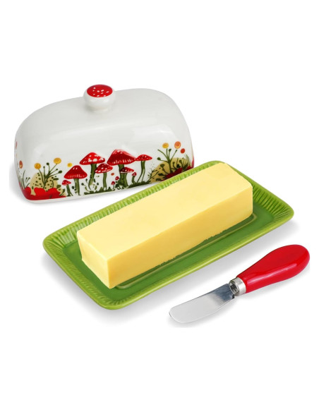 Plato de Mantequilla Cerámica IBEQUEM Hongo con Tapa 19x11cm