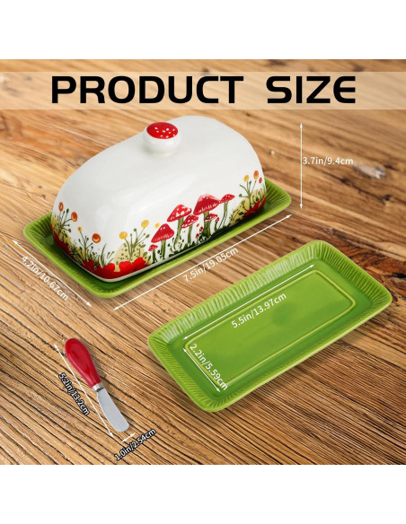 Plato de Mantequilla Cerámica IBEQUEM Hongo con Tapa 19x11cm