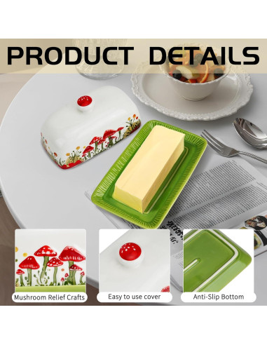 Plato de Mantequilla Cerámica IBEQUEM Hongo con Tapa 19x11cm