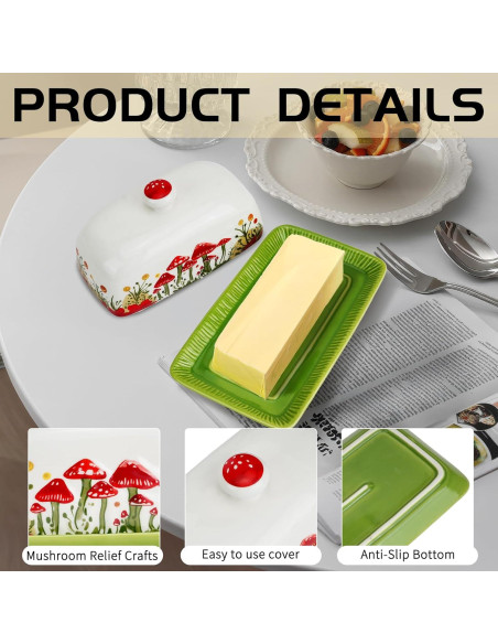 Plato de Mantequilla Cerámica IBEQUEM Hongo con Tapa 19x11cm