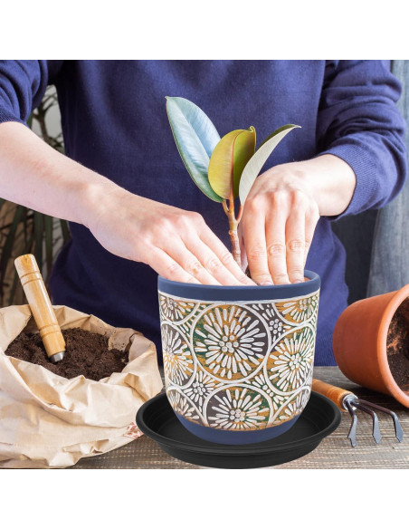 Paquete de 2 bandejas de goteo para plantas 30 cm Grjoprt Negro