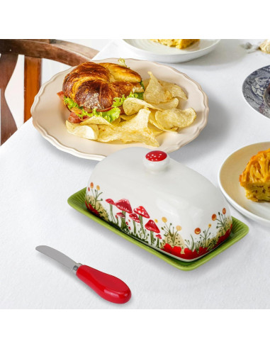 Plato de Mantequilla Cerámica IBEQUEM Hongo con Tapa 19x11cm