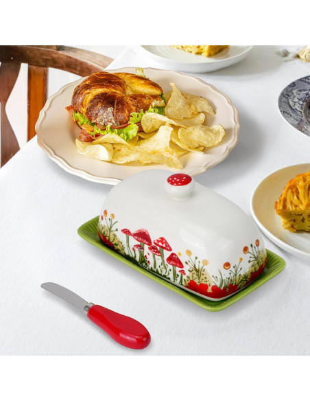 Plato de Mantequilla Cerámica IBEQUEM Hongo con Tapa 19x11cm