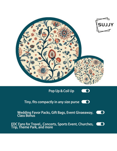 Paquete de 4 Abanicos Plegables SUJJY Mughal Blooms 19.81 cm