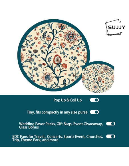 Paquete de 4 Abanicos Plegables SUJJY Mughal Blooms 19.81 cm