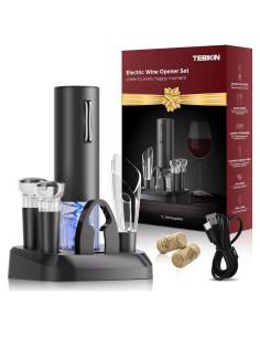 Abridor de Vino Eléctrico TEBIKIN con Base de Carga y Aerador