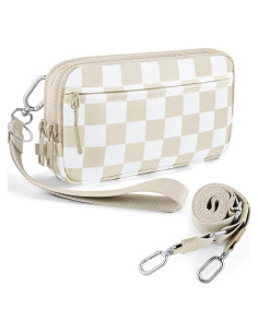 Cartera de Muñeca RFID Beige a Cuadros para Mujeres