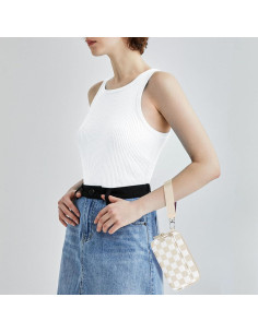 Cartera de Muñeca RFID Beige a Cuadros para Mujeres 2