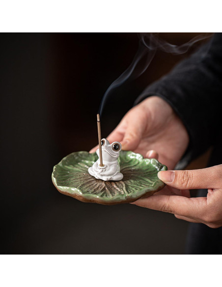 Soporte de Incienso Cerámica ZKSYLSM Rana Loto Zen 11.43cm