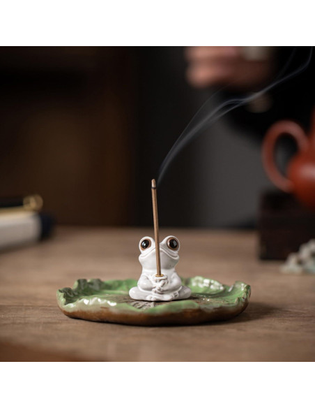 Soporte de Incienso Cerámica ZKSYLSM Rana Loto Zen 11.43cm