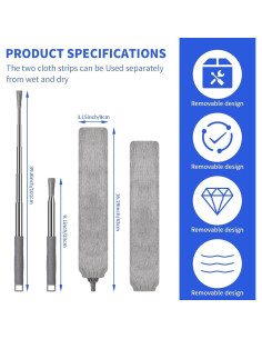 Limpiador de Polvo Extensible Foetifeu con 4 Paños Lavables 2