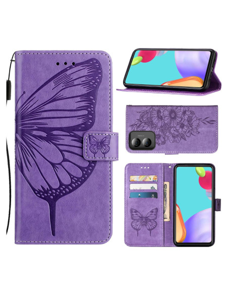 Funda de cuero RAZ Memory 2024 con soporte y ranuras - Púrpura