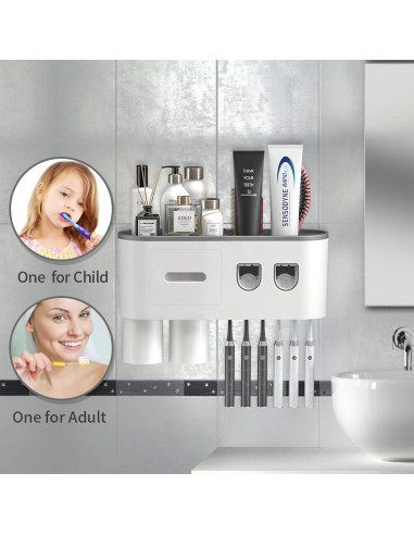 Soporte de Cepillos de Dientes TuCao con Dispensador Automático Gris