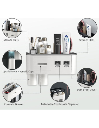 Soporte de Cepillos de Dientes TuCao con Dispensador Automático Gris