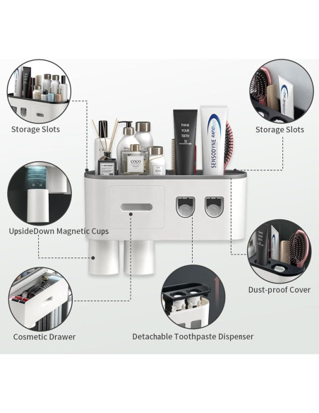 Soporte de Cepillos de Dientes TuCao con Dispensador Automático Gris