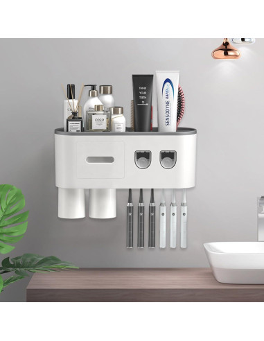 Soporte de Cepillos de Dientes TuCao con Dispensador Automático Gris