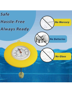 Termómetro Flotante para Piscina Amarillo - IPX6, Acero Inoxidable 2