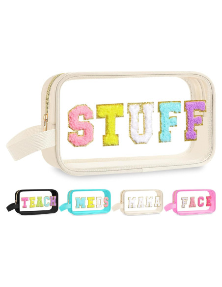 Bolsa de Viaje Transparente Kakctyen con Letras Chenille 24x13x7cm