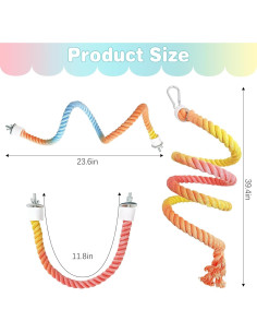 Juego de Perchas de Cuerda para Aves BNOSDM 3 Pcs 30-100 cm 2