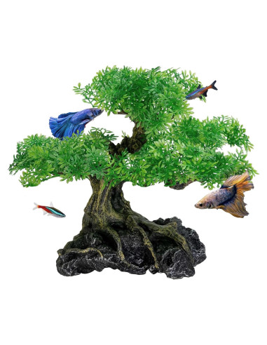 UNEAK Árbol Bonsai Artificial para Acuario 18 cm Verde